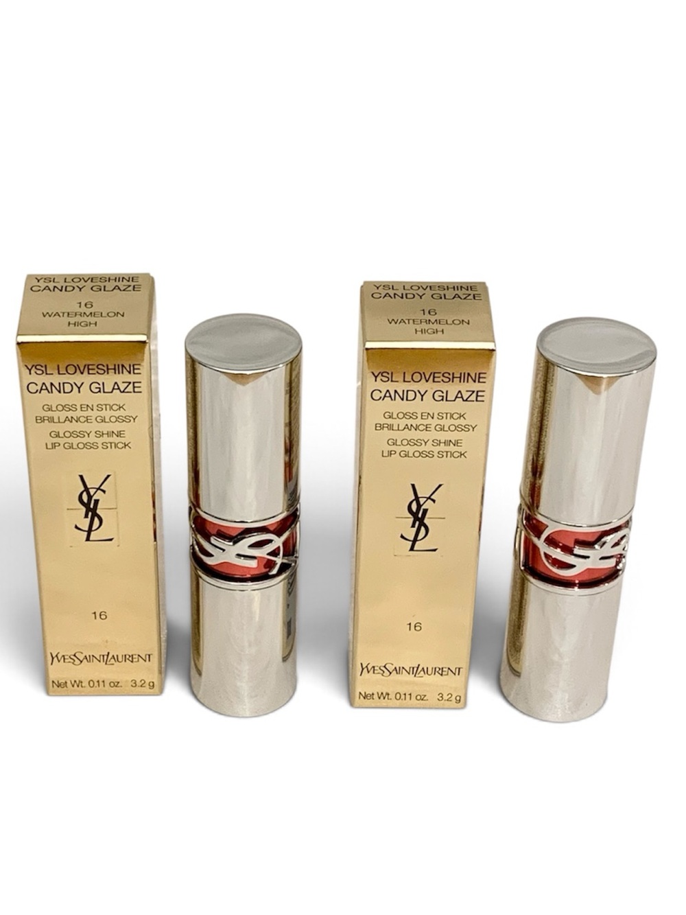 Lot of 2 YSL Loveshine Candy Glaze Lip Gloss Stick #16 Watermelon High